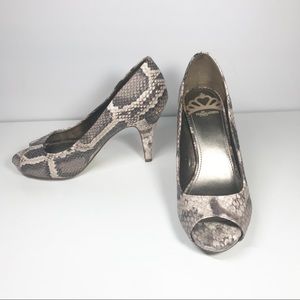 FERGALICIOUS Snakeskin High Heel Peeptoe Pumps
